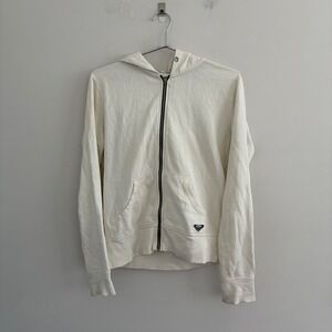 Roxy Womens Off White Full Zip Graphic Hoodie Sweatshirt